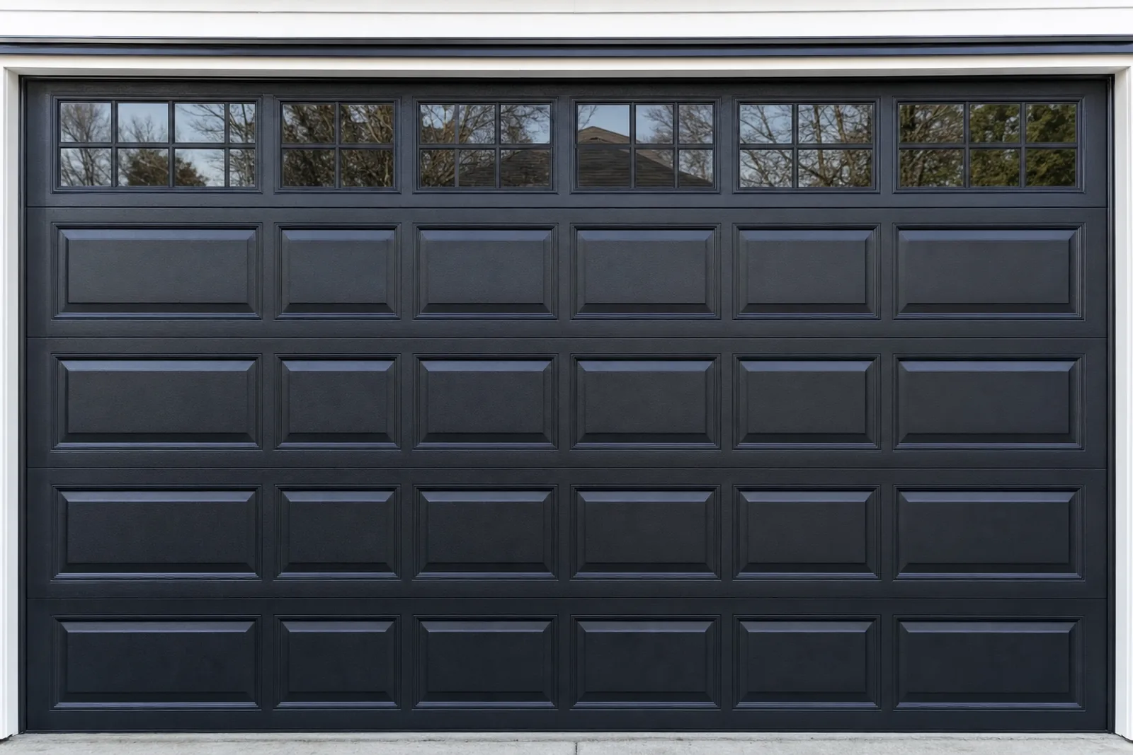 Clopay Gallery black panel garage door